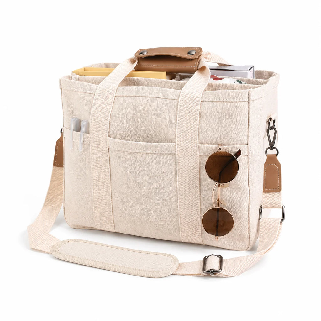 Large Canvas Tote Organizer Bag – Multi-Pocket & Shoulder Strap