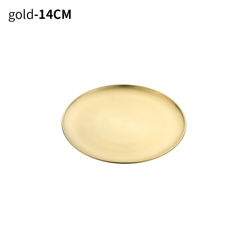 Stainless Steel Round Shallow Tray – Gold & Silver | 14–26cm