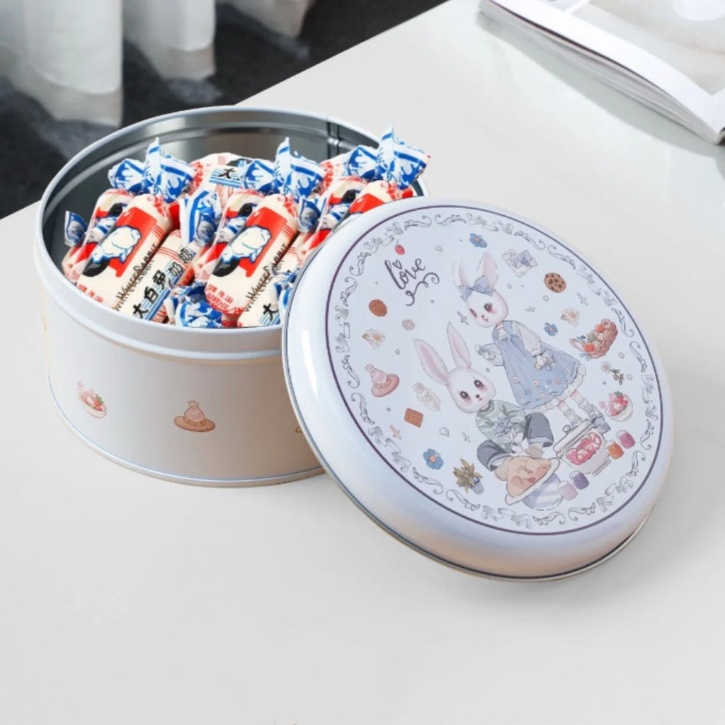 Cute Rabbit Round Tin Storage Box – Metal Candy & Gift Box