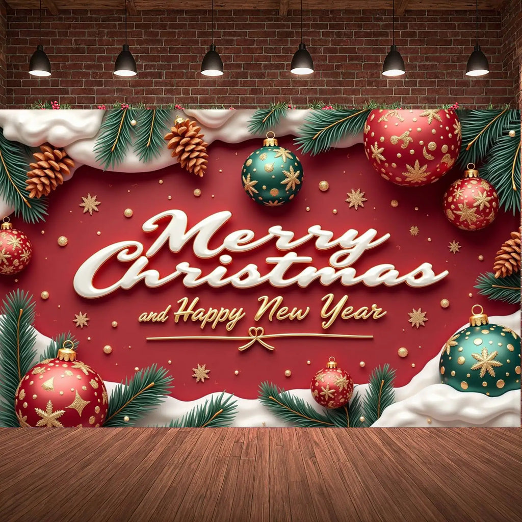 Christmas Polyester Photo Banner – Green Pine Holiday Decor