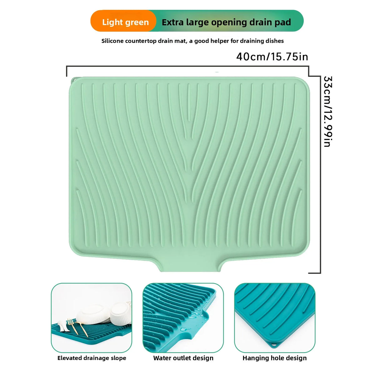 Silicone Dish Drying Mat – Food-Grade Sloped Drain Pad 40/50CM