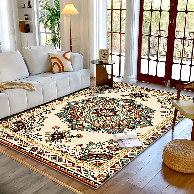 RAKKS Moroccan Crystal Velvet Rug | Boho Low-Pile Area Carpet