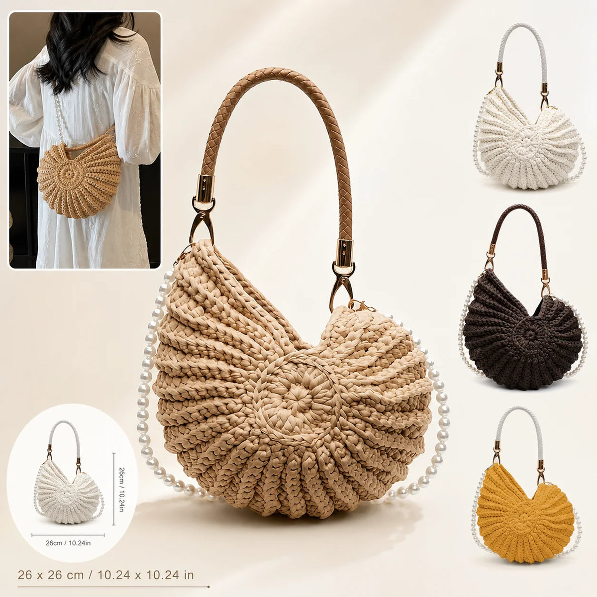 Handmade Woven Shell Bag – Boho Straw Beach Crossbody Purse