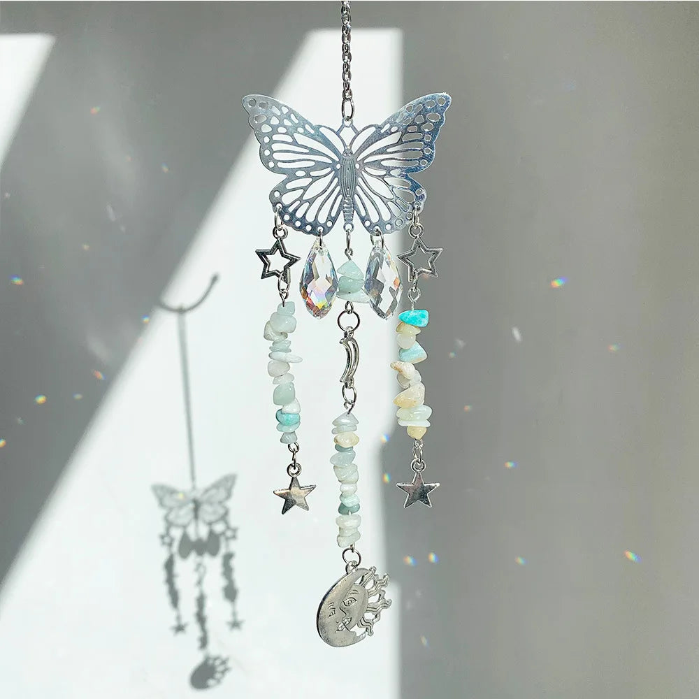 Butterfly Crystal Sun Catcher – Gemstone, Moon & Star Charms