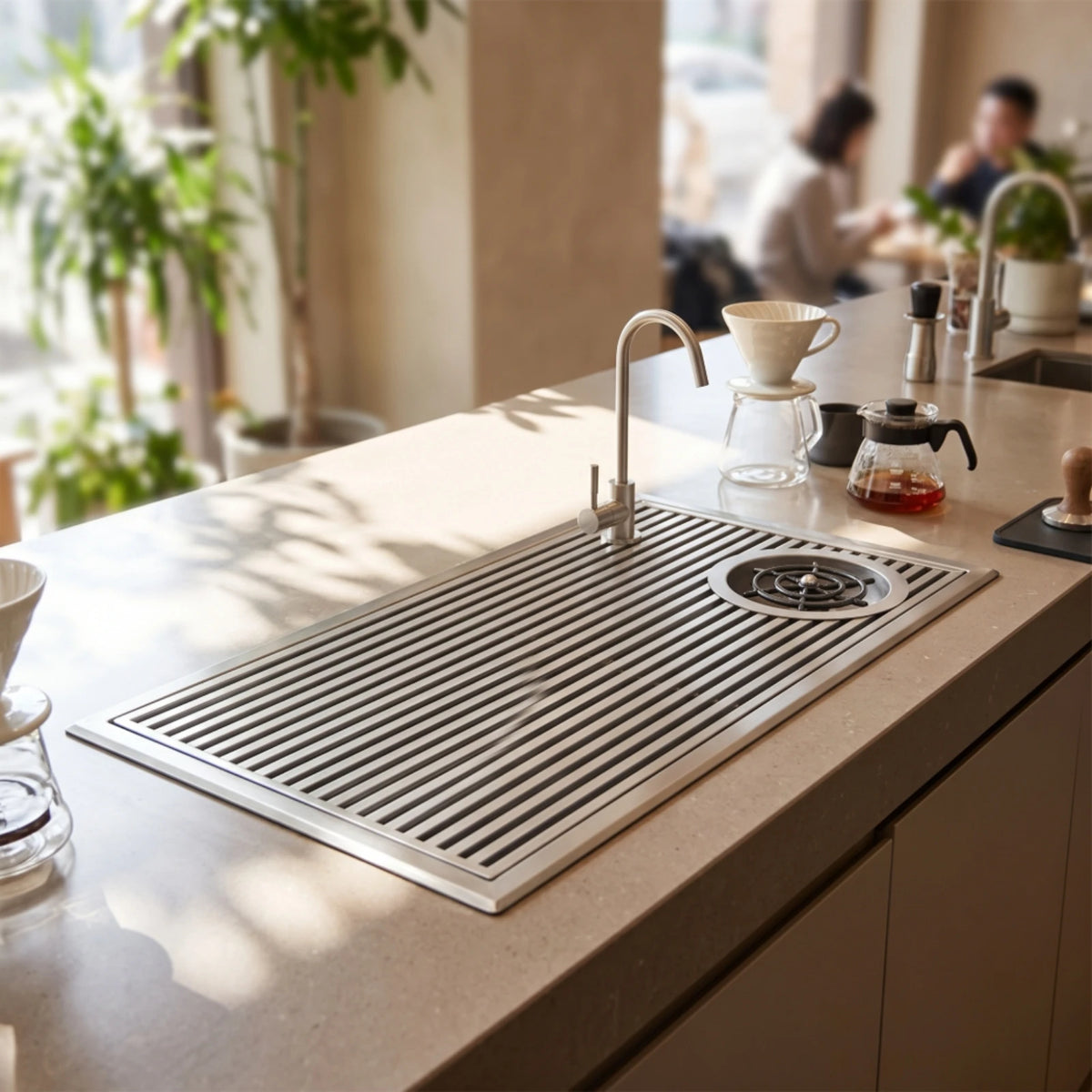 Stainless Steel Recessed Drip Tray with Drainage | Beverage Bar