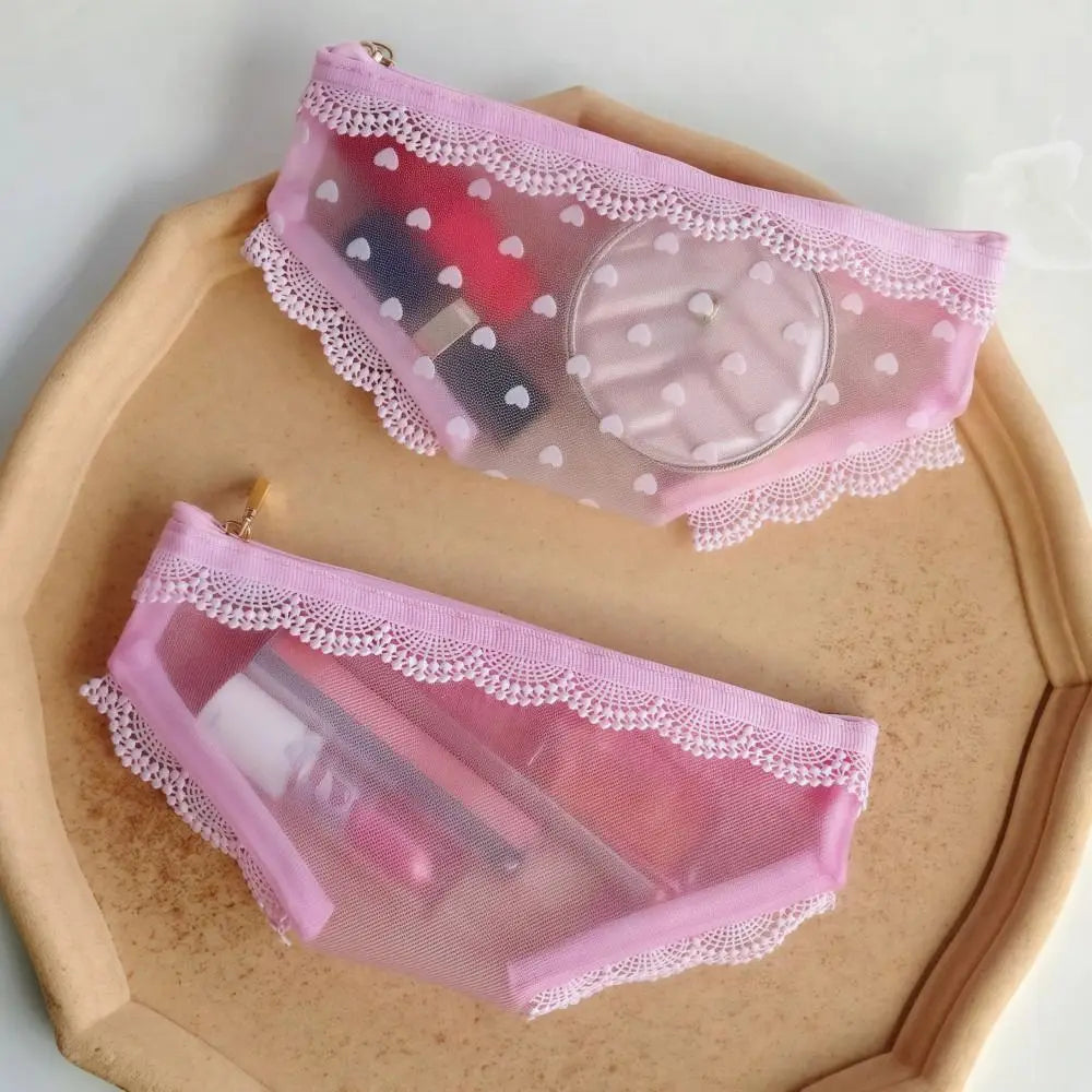 Y2K Briefs Shape Cosmetic Bag – Lace Mesh Makeup Travel Pouch