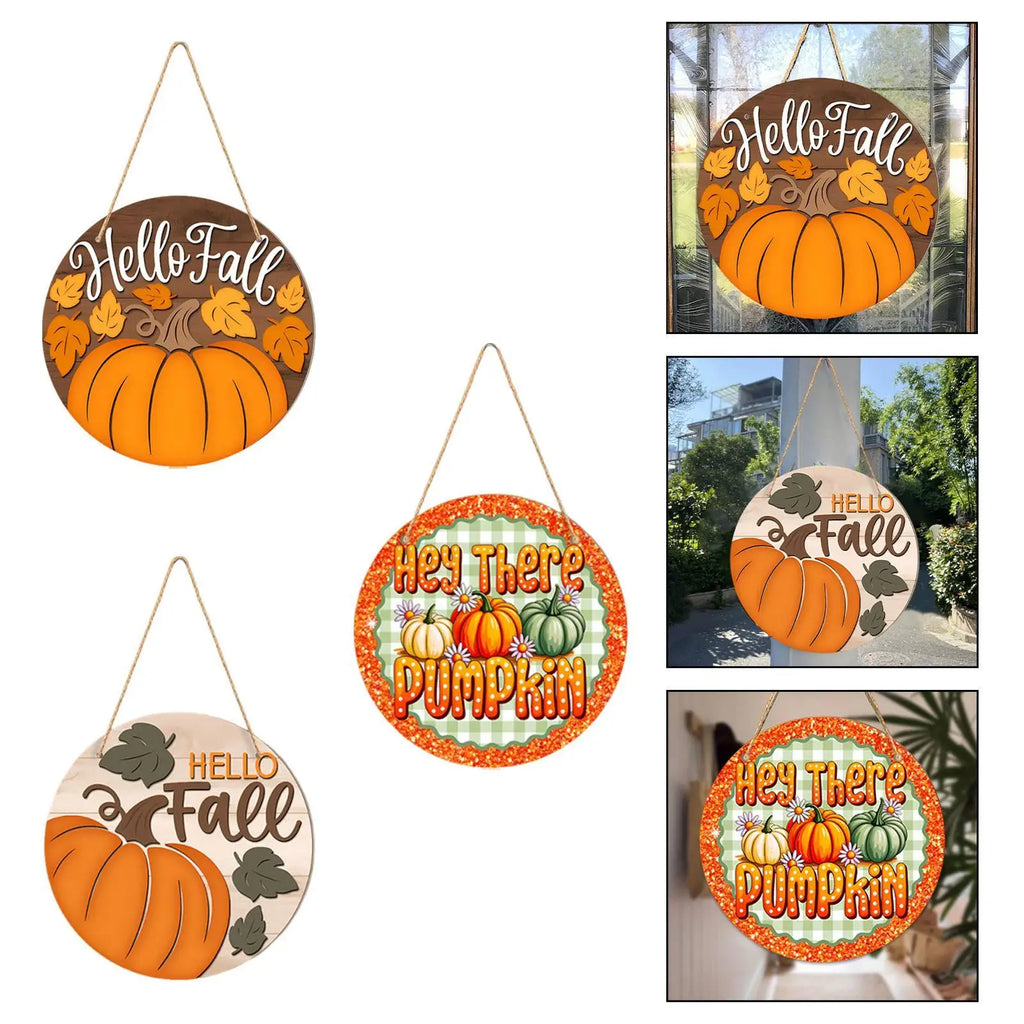 Rustic Autumn Welcome Plaque | Round Wood Hanging Sign