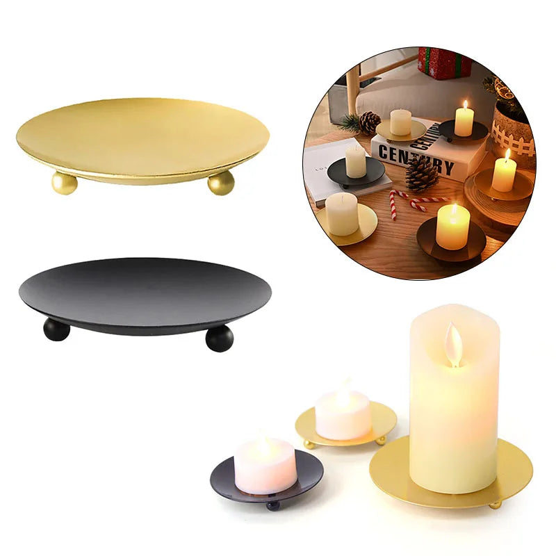 Black Gold Round Metal Candle Holder – Art Deco Home Decor
