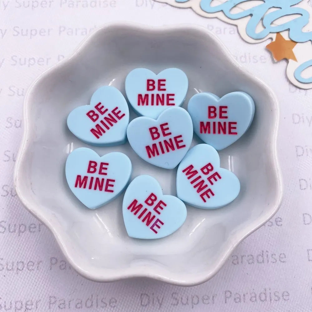 Resin Heart "BE MINE" Flat Back Cabochons – 10pcs DIY Crafts
