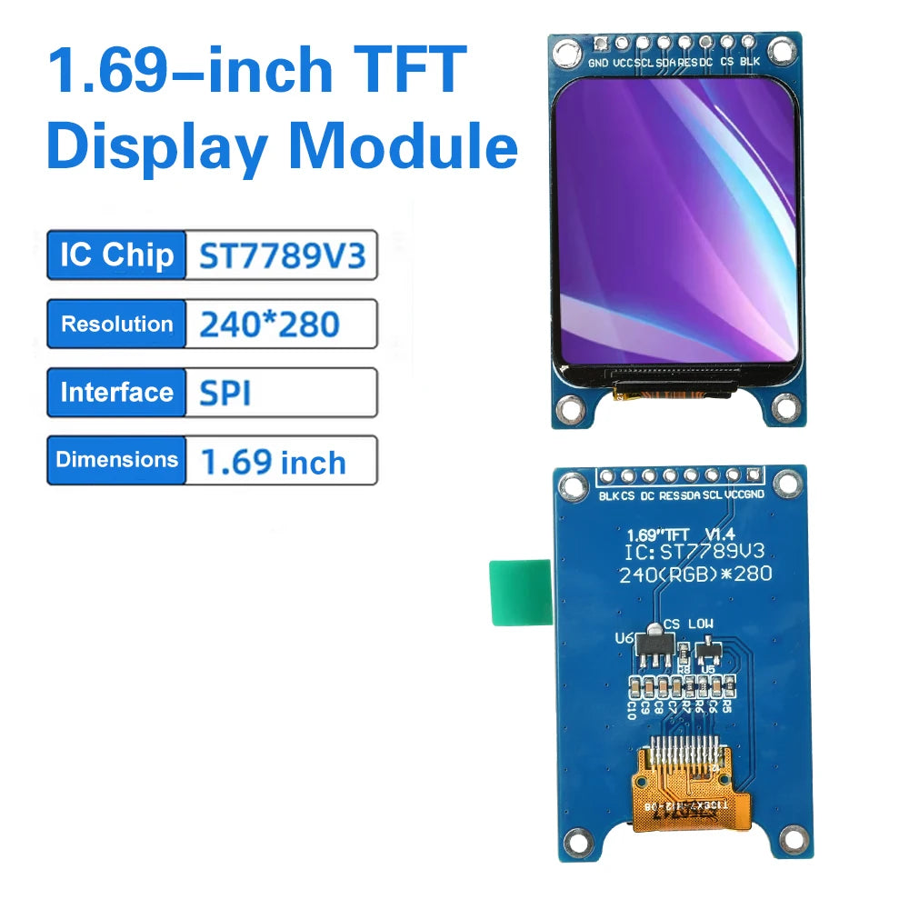 1.69" TFT LCD Display Module SPI 240×280 ST7789 Driver