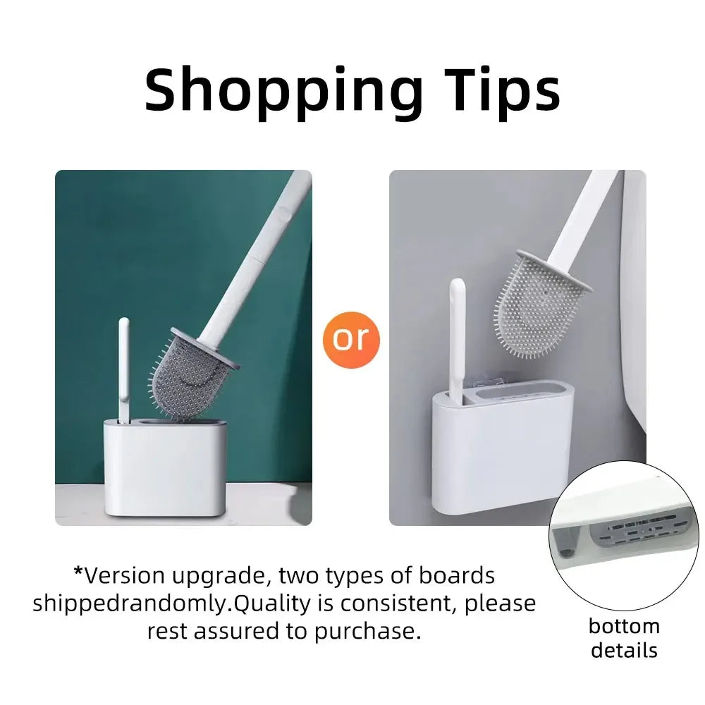 Silicone Toilet Brush & Holder – Flat Head Wall Mount Set