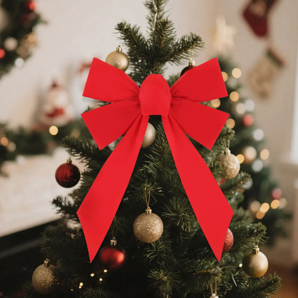 Red Velvet Christmas Bow Ornament – Handmade Flocking Décor