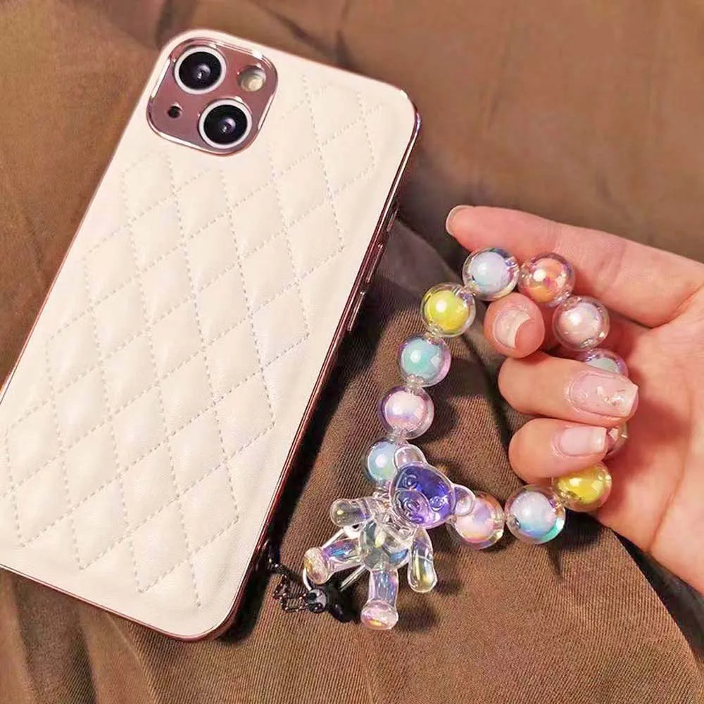 Crystal Macaron Beads Bear Phone Wrist Strap Lanyard