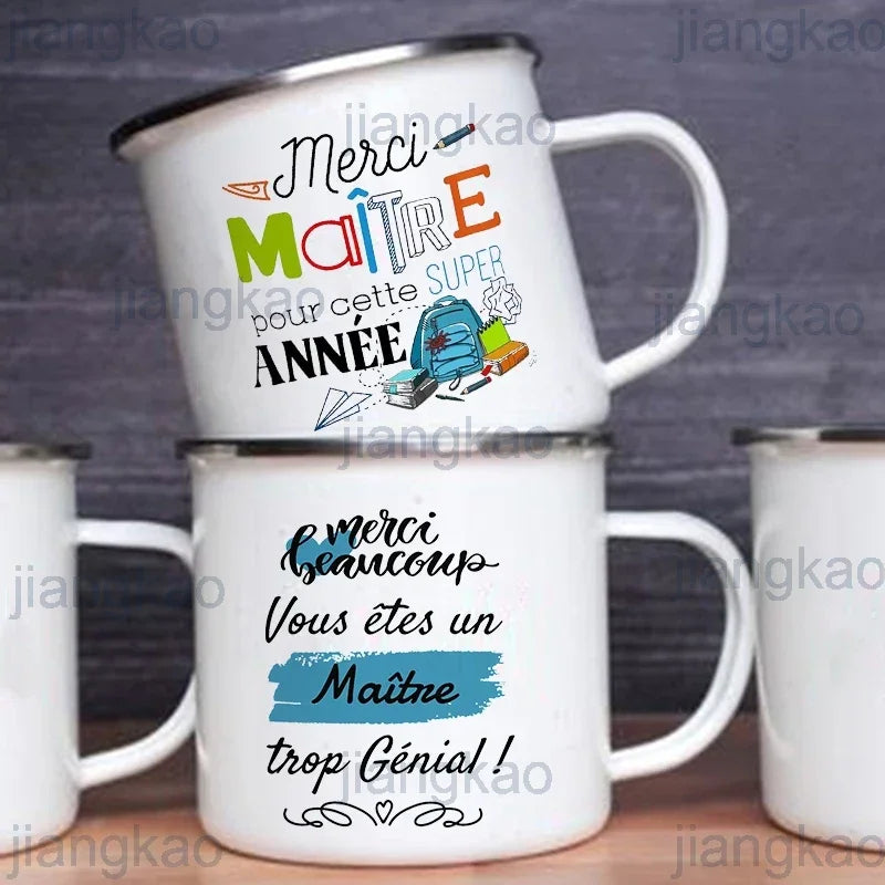 Merci Maître French Enamel Mug – Vintage Teacher Gift
