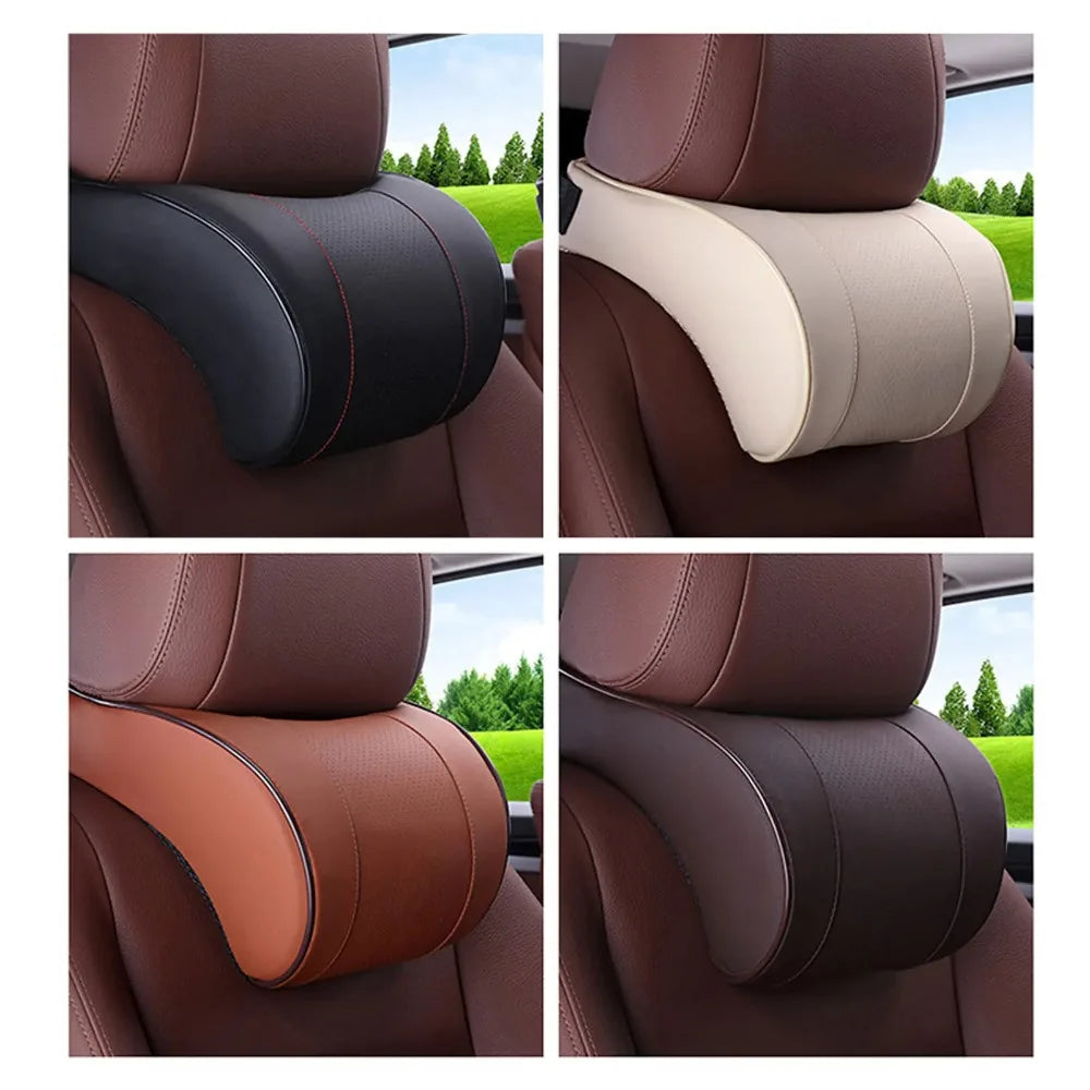 Memory Foam Car Neck Pillow – PU Leather Headrest Cushion
