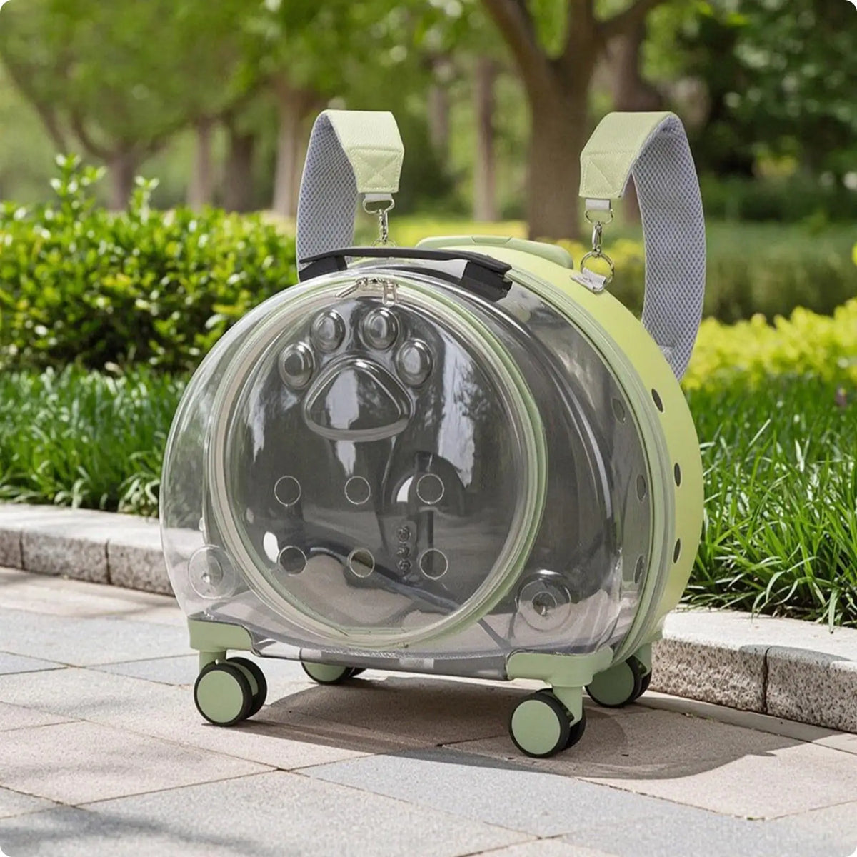 Wheeled Transparent Hard-Sided Pet Carrier Suitcase for Cats & Dogs