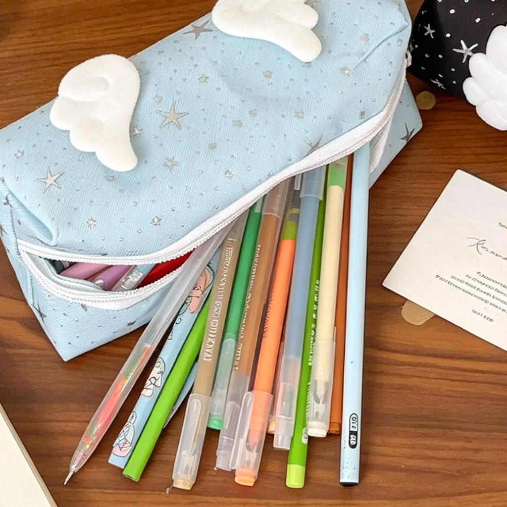 Kawaii Angel Wing Pencil Case – Large Capacity Canvas Pen Bag