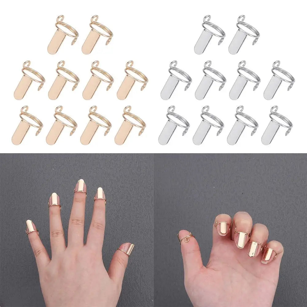 Reusable Gold Fingertip Nail Rings – Y2K Nail Art Set of 10