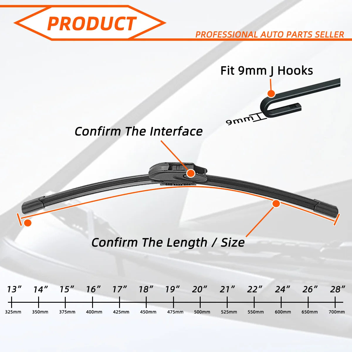 KKJOY Universal Rubber Wiper Blade – J & U Hook, 13"–28"