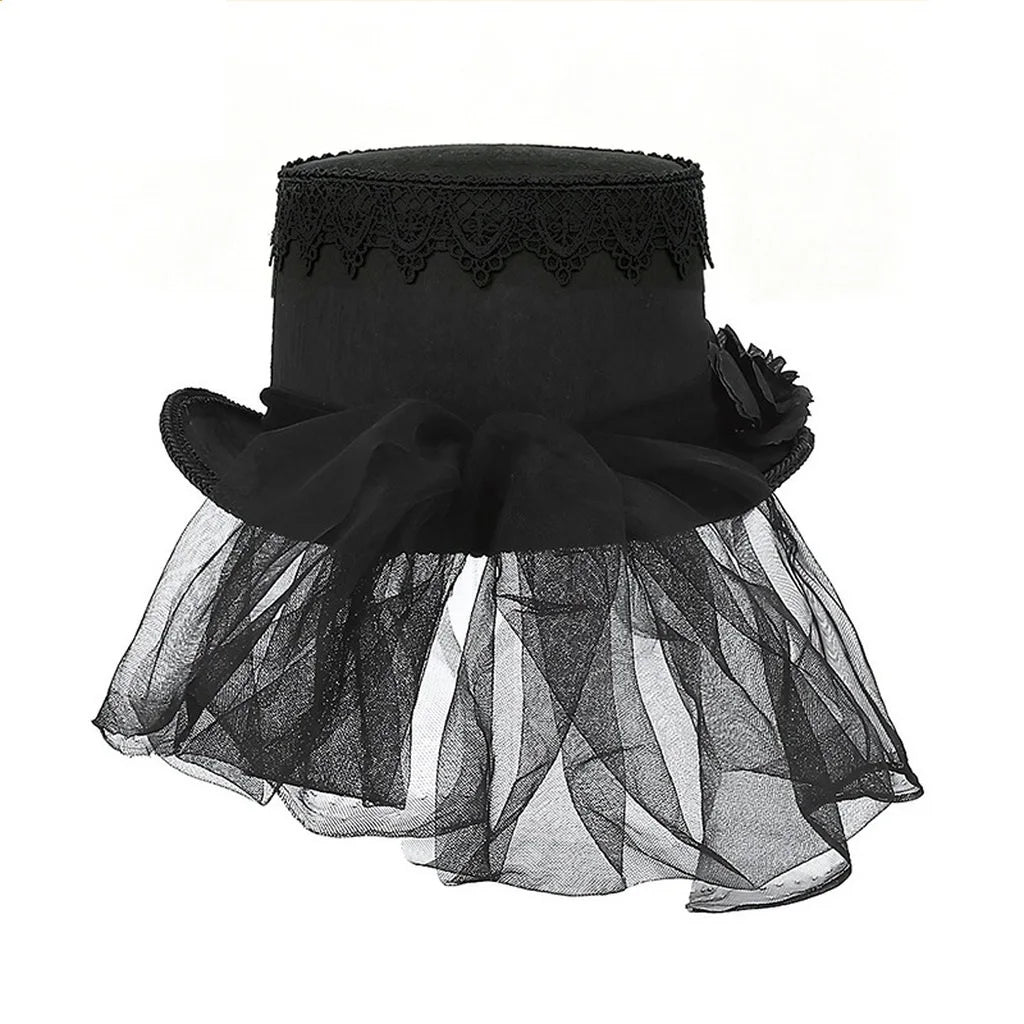 Gothic Top Hat | Black Lace Retro Costume Hat Halloween