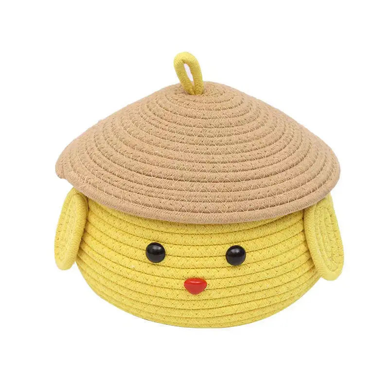 Cute Chick Woven Cotton Rope Storage Basket with Lid