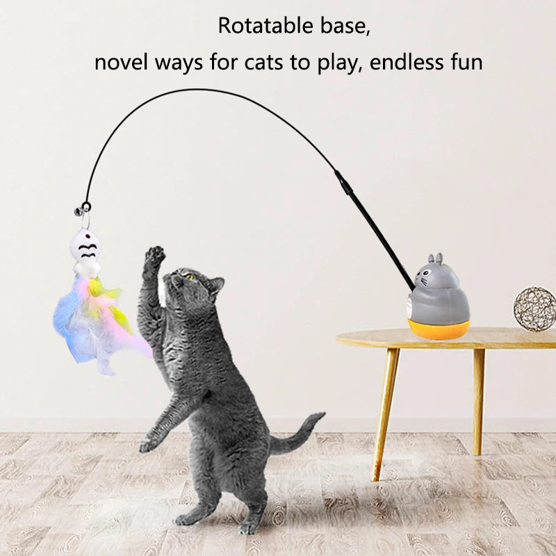 Feather Cat Fishing Wand Toy – Steel Wire Long Pole for Cats