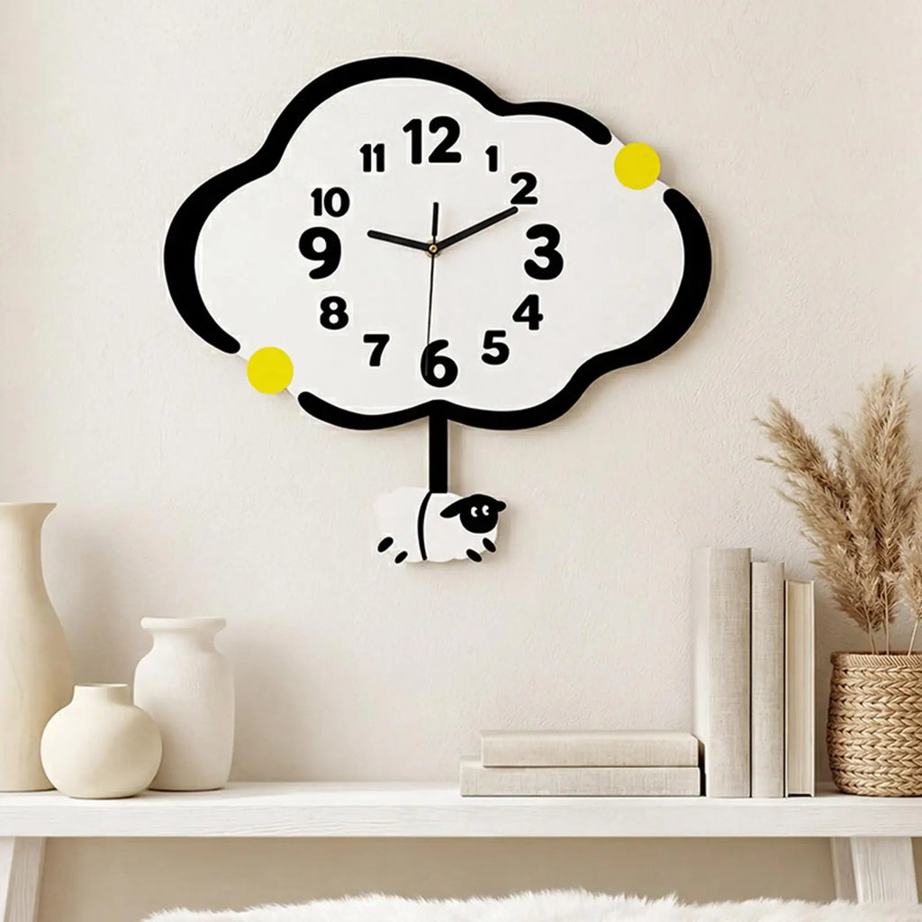 MagiDeal Acrylic Silent Wall Clock | Cloud & Sheep Design