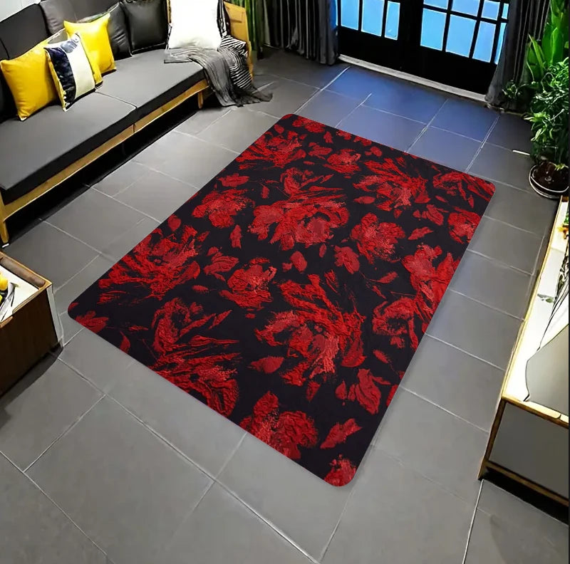 Red Plum Blossom Non-Slip Doormat | Chinese Floral Rug Decor