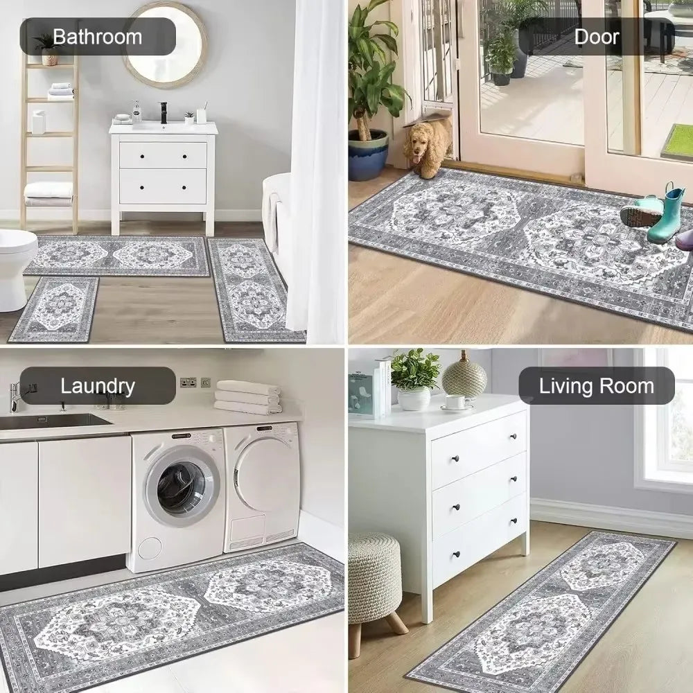 2D Floral Runner Rug – Anti-Slip Hallway & Corridor Carpet