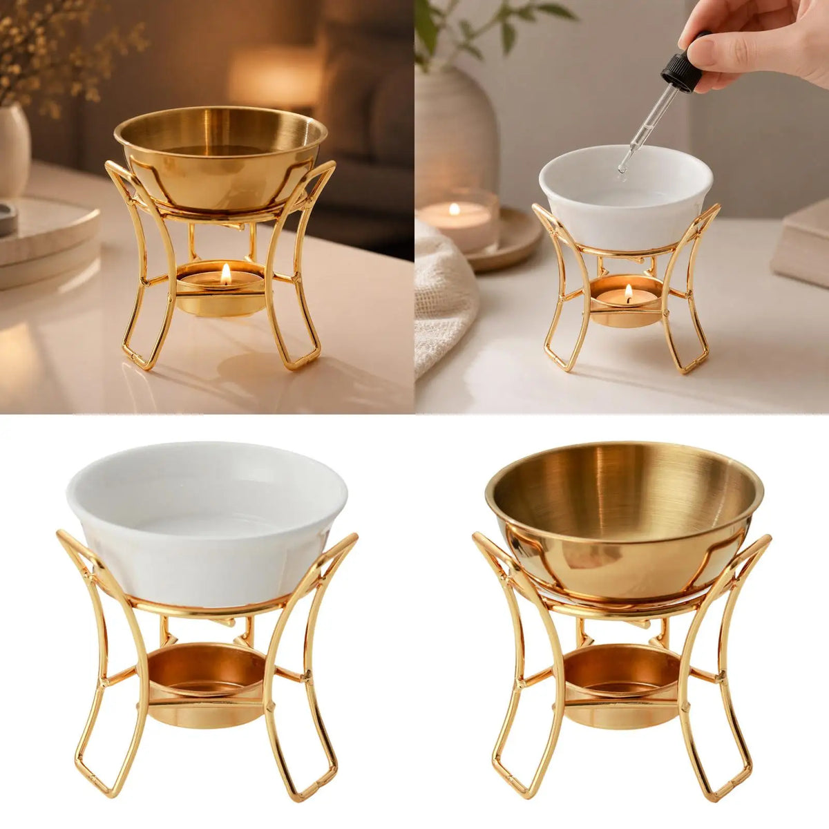 Stainless Steel Aroma Oil Burner & Tealight Holder | Spa Decor