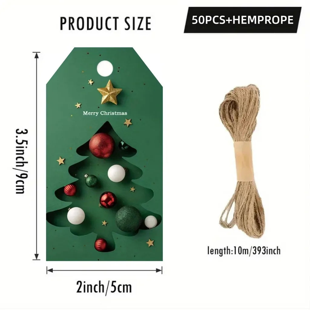 50-Pack Christmas Gift Tags with Jute Twine | Festive Cards