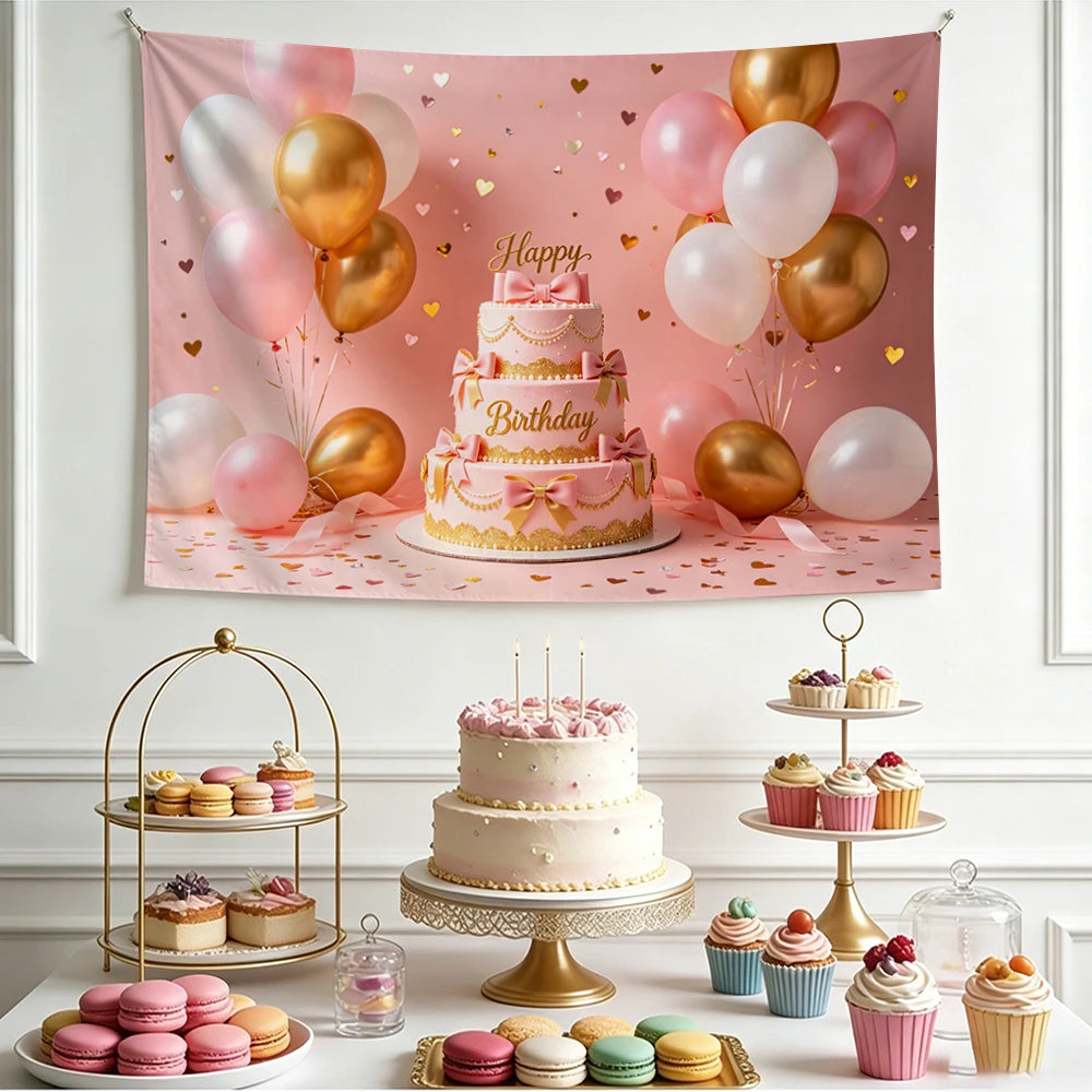 Happy Birthday Cherry Print Tapestry – Party Wall Hanging