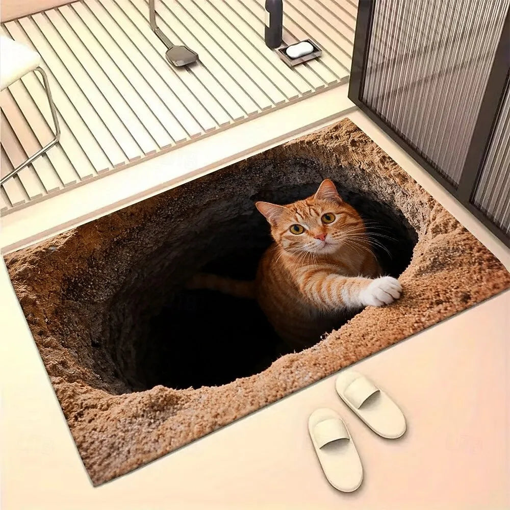 Ginger Cat 3D Optical Illusion Doormat – Anti-Slip Welcome Rug