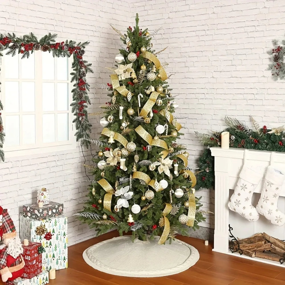 Vintage Red & White Christmas Tree Skirt | Thick Polyester
