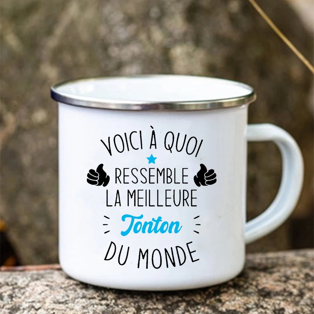 Super Tonton Papy Enamel Camping Mug – Father's Day Gift