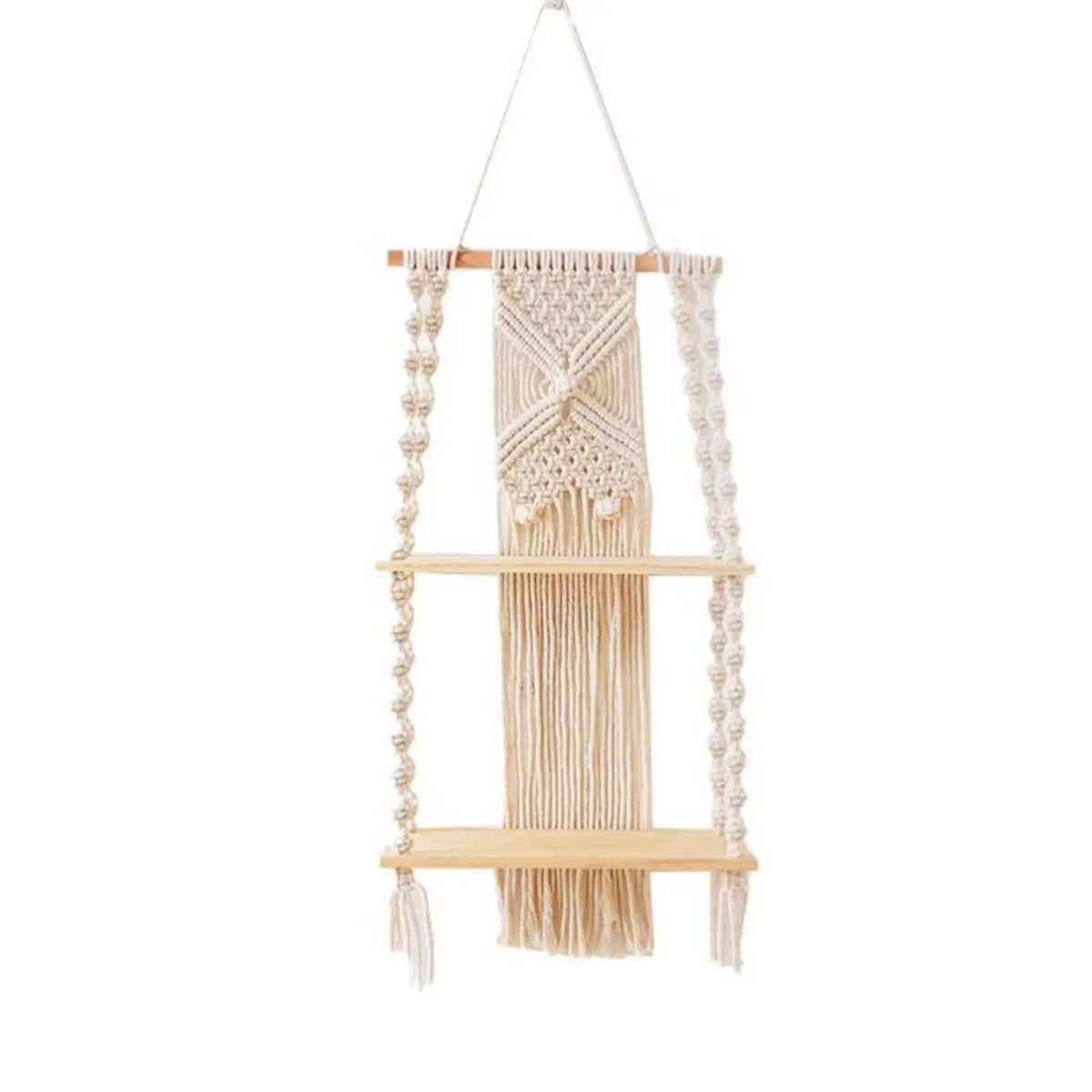 Macrame Wall Shelf – Boho Cotton Rope & Wood Shelves Décor
