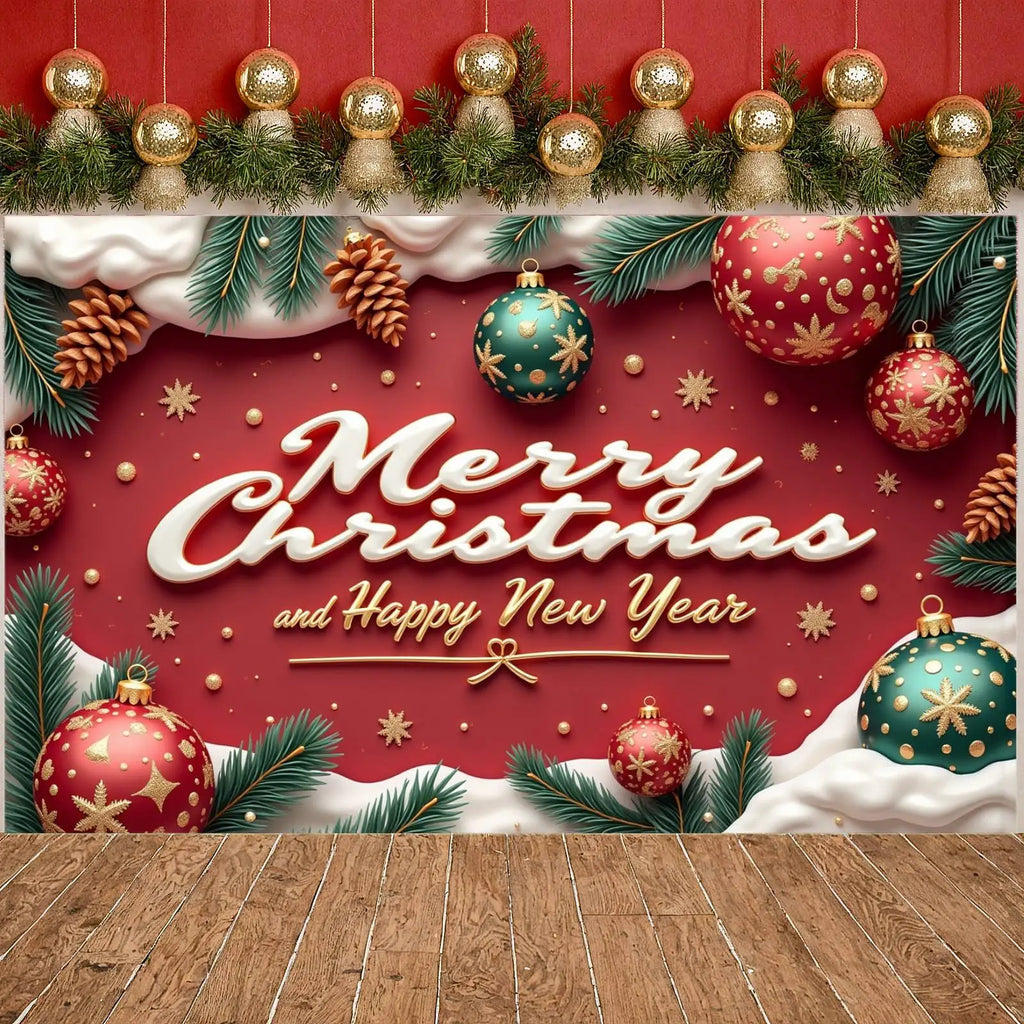 Christmas Polyester Photo Banner – Green Pine Holiday Decor