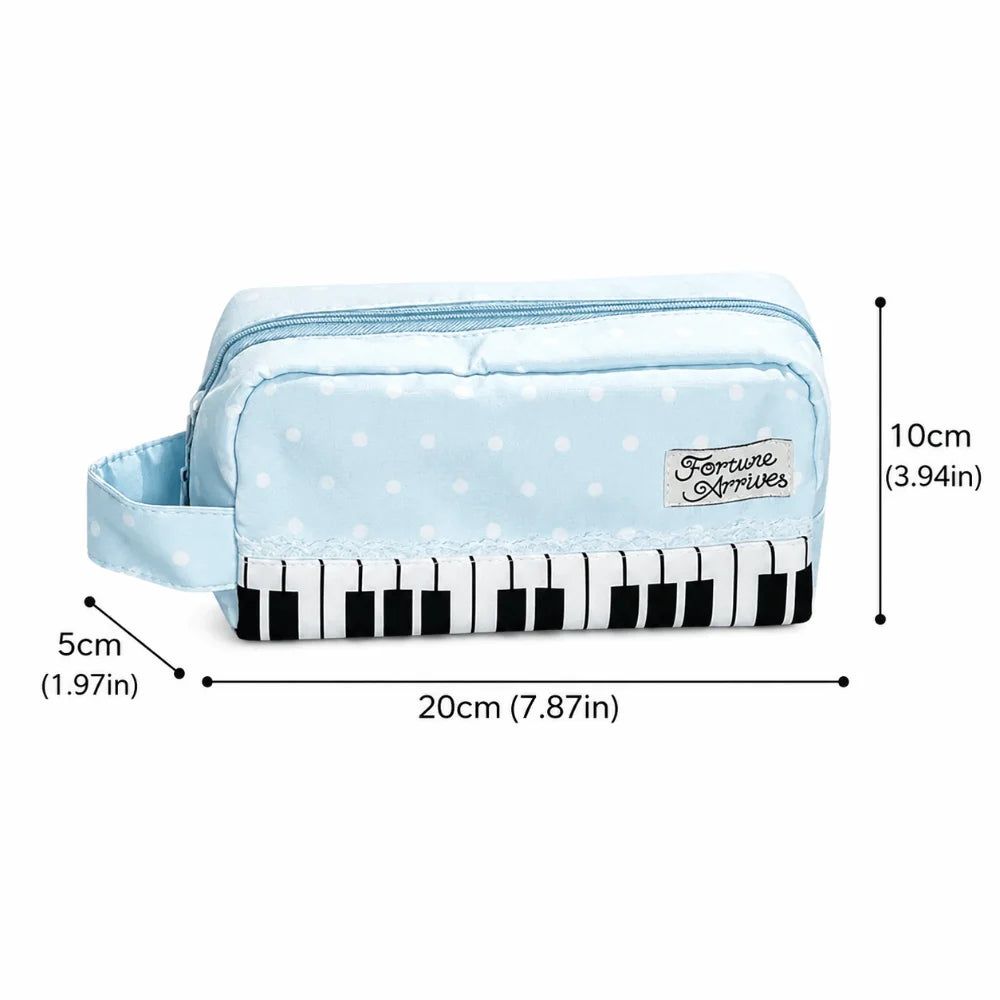 Polka Dot Piano Key Pencil Case – Large Capacity Pen Bag
