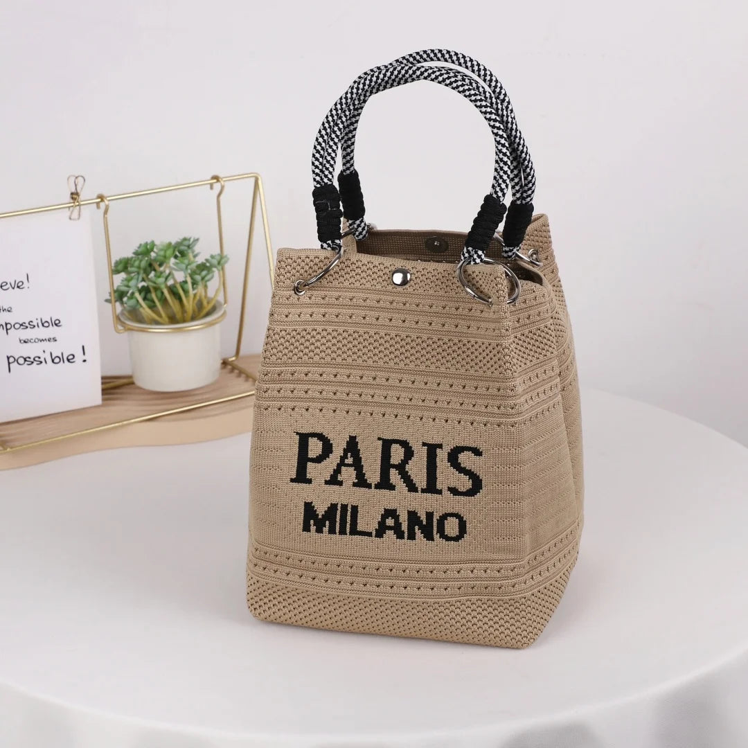 Knitted Bucket Handbag | Magnetic Closure Woven Top Handle Bag