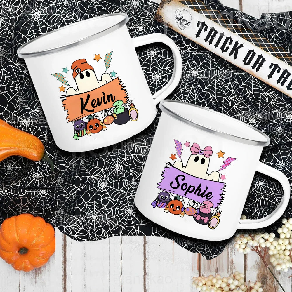 Personalized Ghost Halloween Enamel Mug for Kids | Name Cup