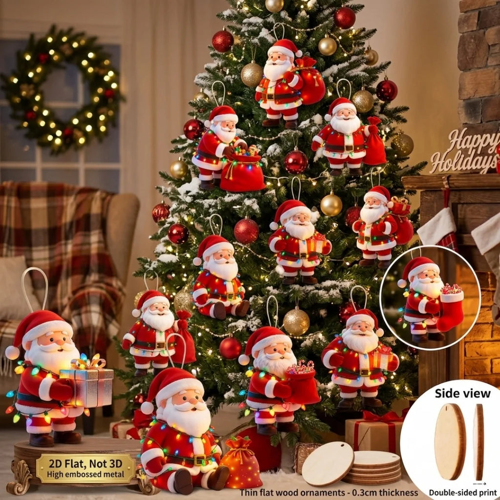 10-Piece Wooden Santa Claus Christmas Hanging Ornaments Set