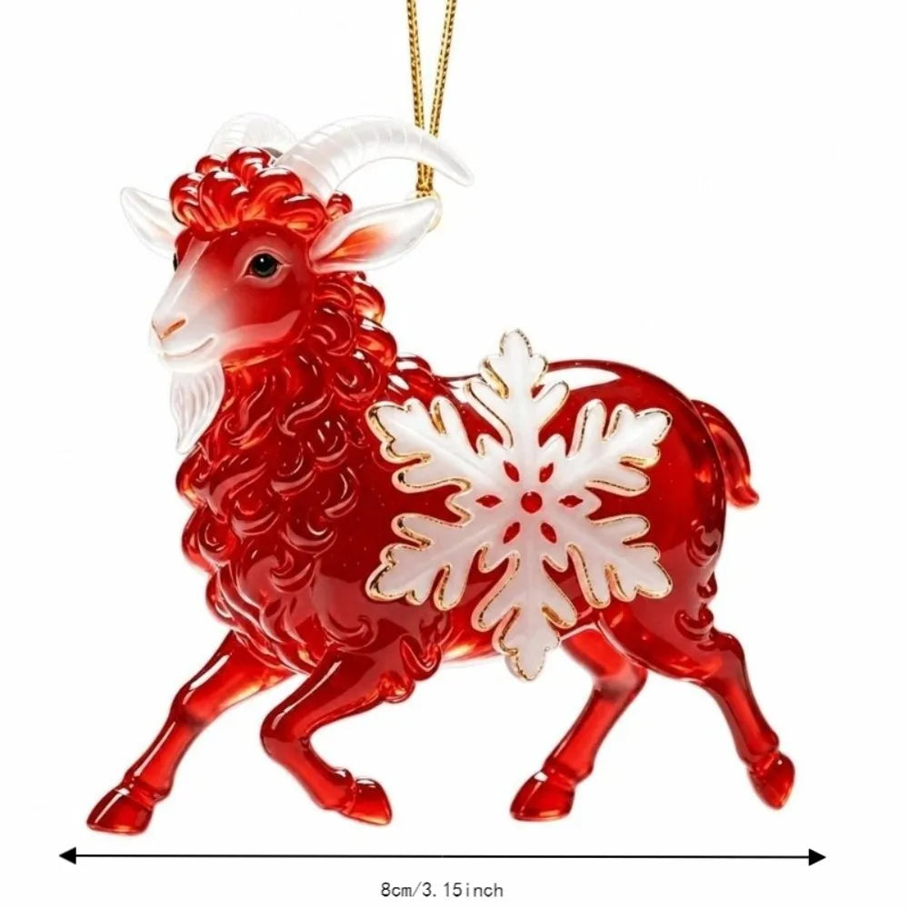 Acrylic Goat Hanging Ornament with Gold Cord & Snowflake
