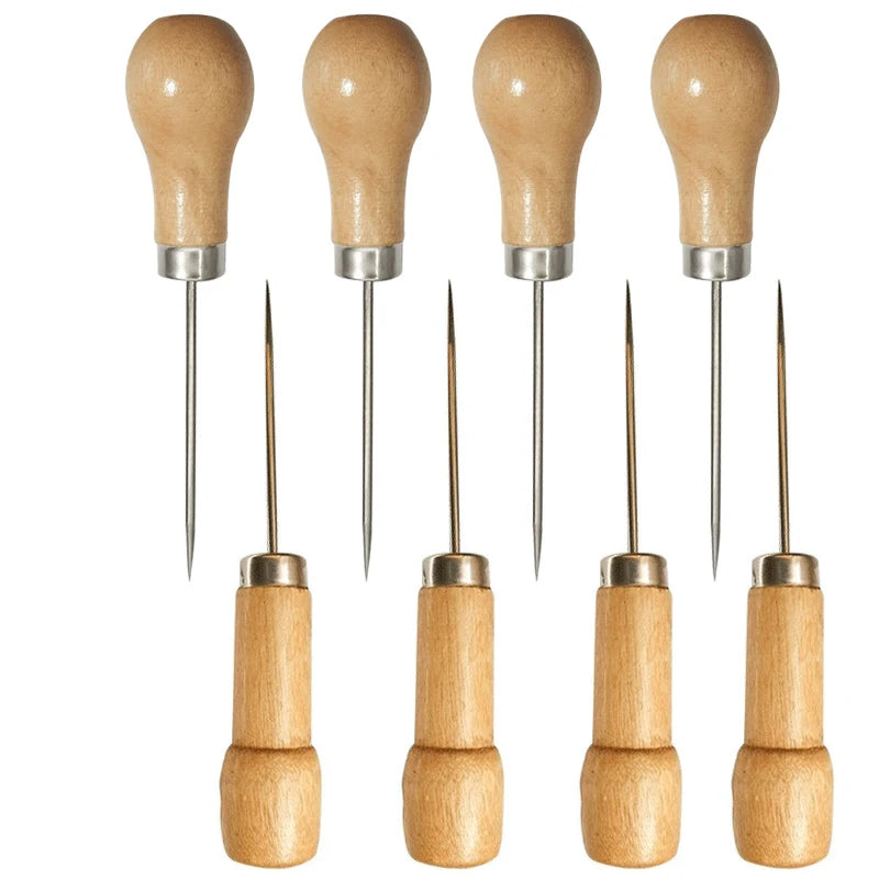 Leather Stitching Awl – Wood Handle Hole Punch Sewing Tool