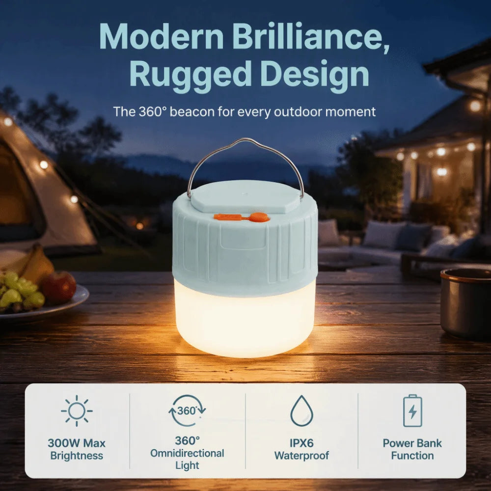 Solar USB Rechargeable LED Camping Lantern – IPX6 Waterproof