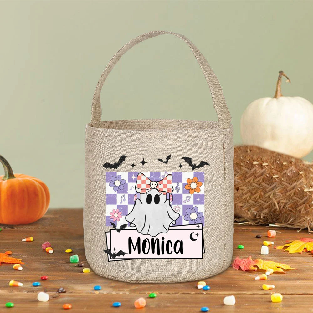 Personalized Halloween Trick or Treat Linen Bag & Bucket