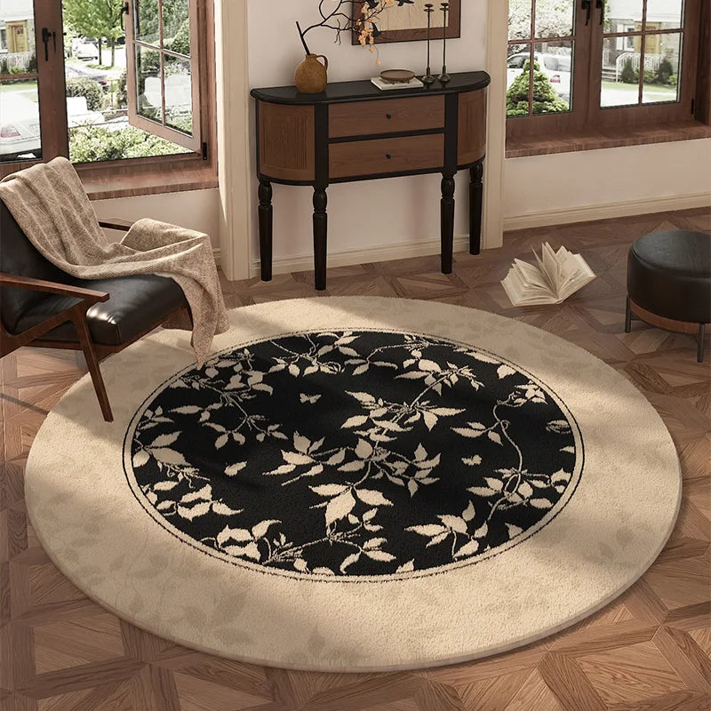 Round Olive Green Floral Area Rug – Vintage Botanical Carpet