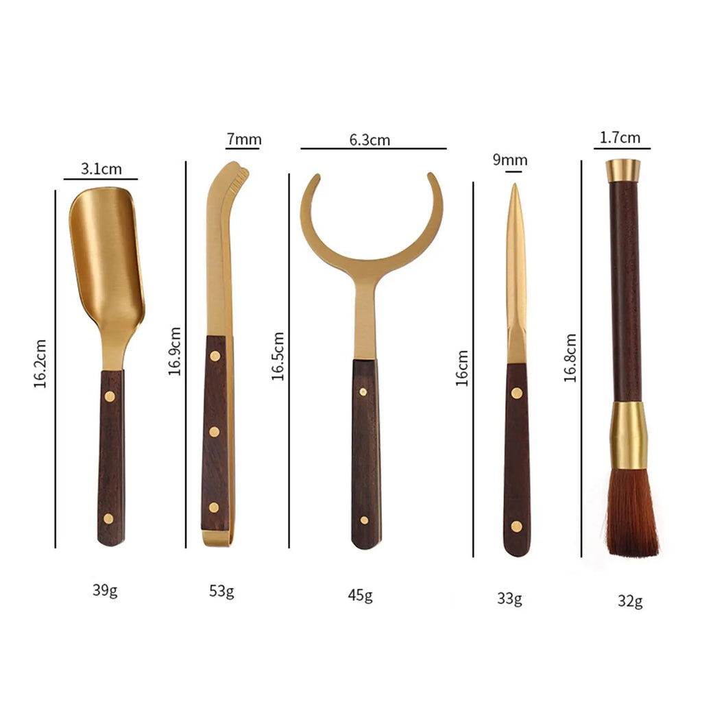 Kung Fu Tea Ceremony Set – 5-Piece Metal & Wood Utensils