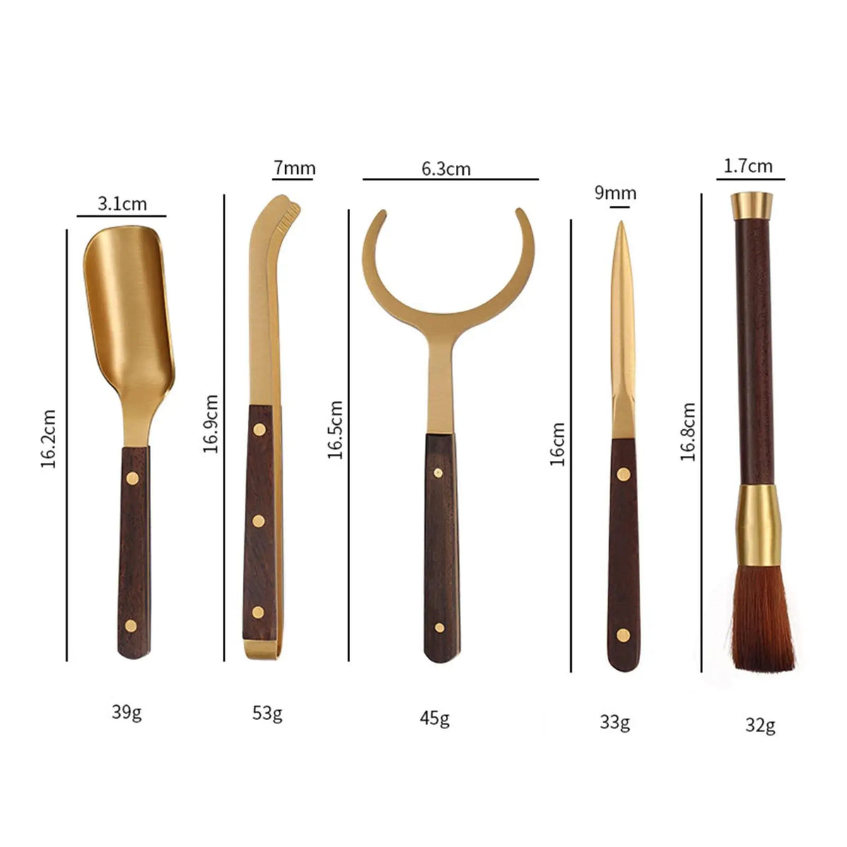 Kung Fu Tea Ceremony Set – 5-Piece Metal & Wood Utensils