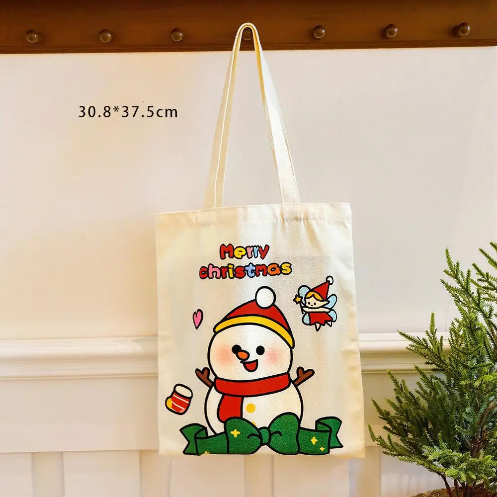Canvas Christmas Santa Claus Tote Bag | Holiday Gift Bag