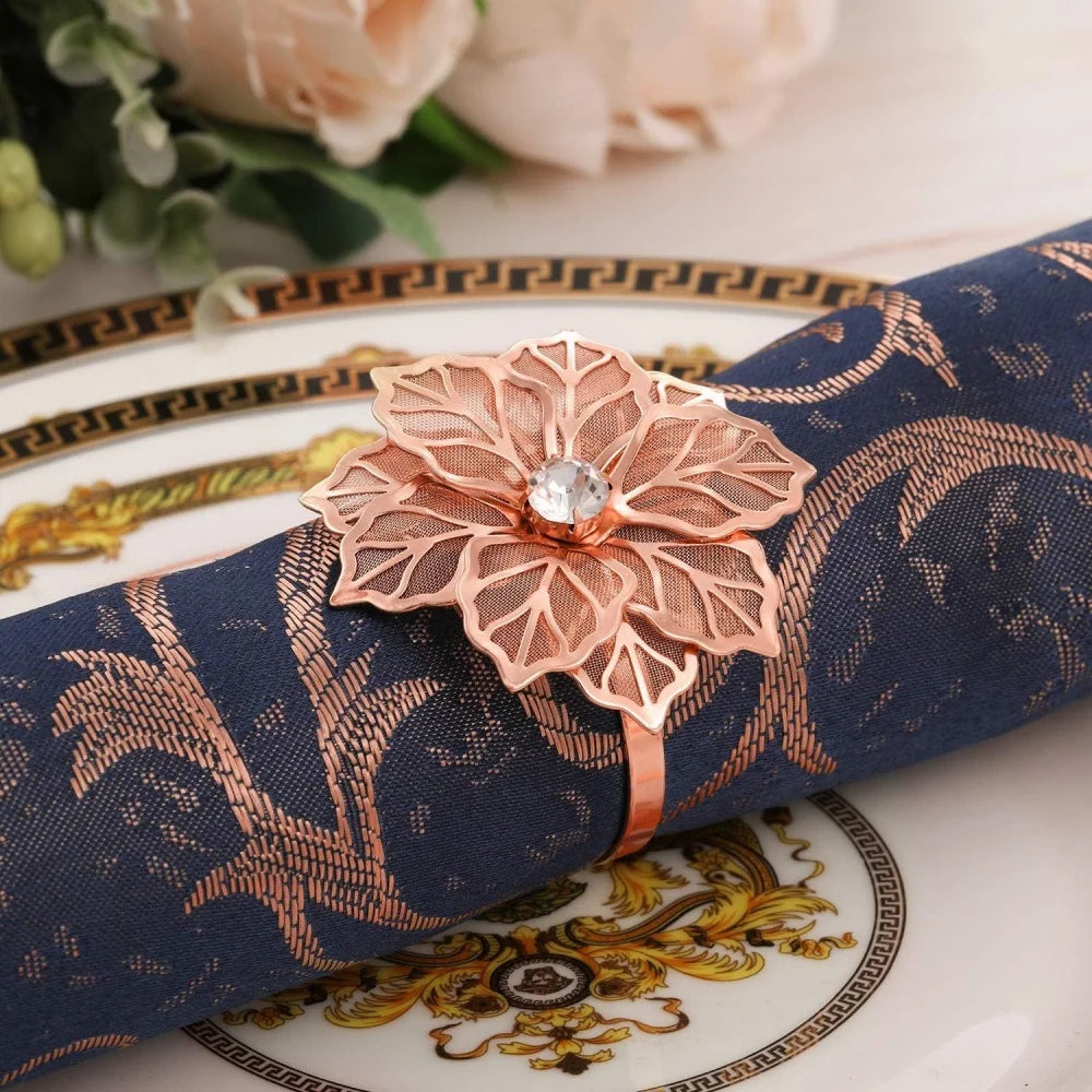 Rhinestone Rose Metal Napkin Rings – Wedding & Party Decor